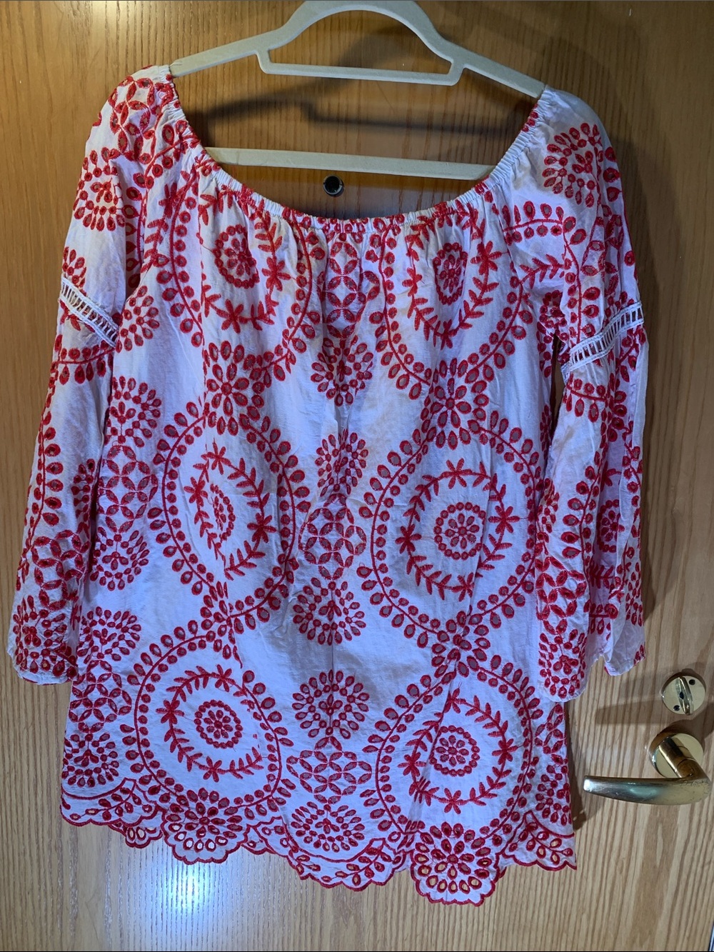 Missguided 100% Cotton White Peasant Top with Red Embroidery -Size 8